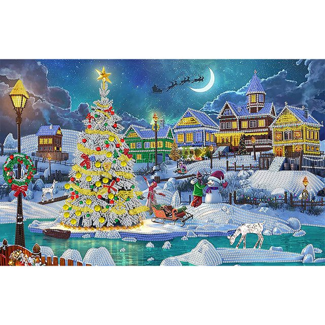Cuadros Decorativos Atmósfera navideña 5D DIY pintura de diamante en forma especial taladro Likrtyny parcial arte de la pared imagen artesanal decoración del hogar regalo