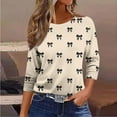 thumbnail image 7 of 3/4 Sleeve Tops for Women Crew Neck Graphic Printed Base Tee Shirt Loose Spring Fall Summer Casual Outfits (XL, Khaki|Bowknot), 7 of 7