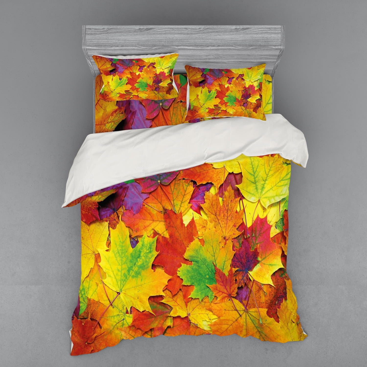 Fall Duvet Cover Set, Different Colored Vibrant Many Autumn Maple