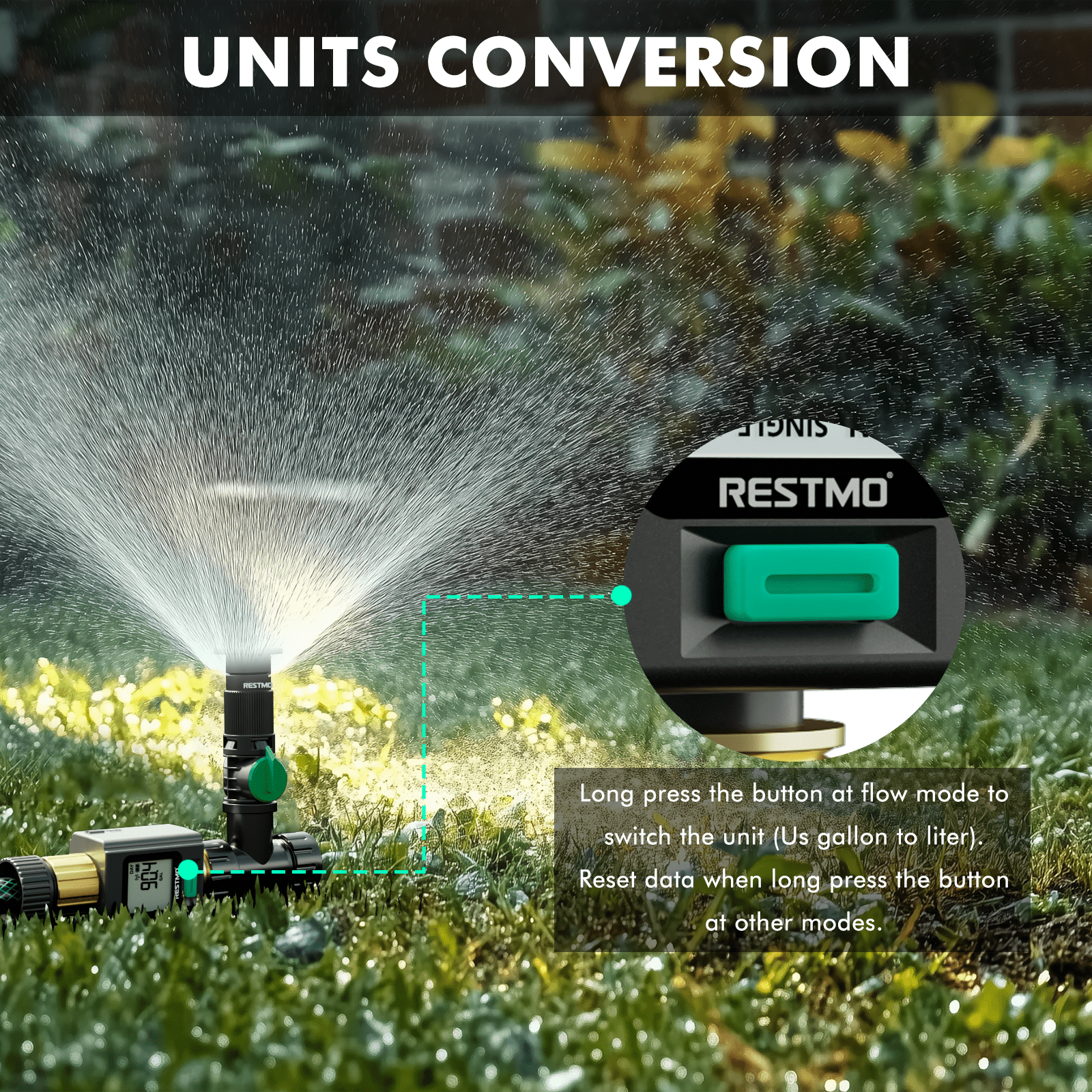 Restmo  Smart Water Flow Meter with Screen Backlight, Brass Inlet & Outlet Water Meter, Measuring Gallon/Liter Consumption & Flow Rate for Garden Watering, RV Filling, Sprinklers & Nozzle-APP Control