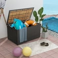 thumbnail image 3 of Gymax 134 Gallon Patio Wicker Storage Deck Box w/ Solid Acacia Wood Backyard, 3 of 10