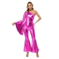 thumbnail image 3 of Sxiwei Womens Metallic Shiny Bell-Bottom Dance Jumpsuit Romper 70s Disco Hippie Costume Clubwear Hot Pink L, 3 of 6
