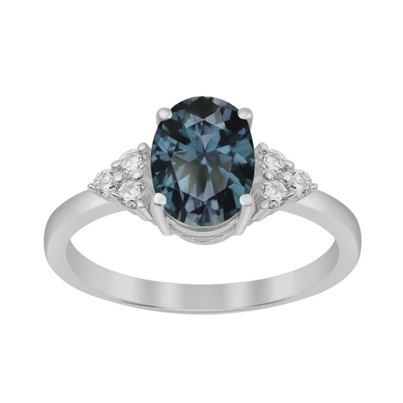 Mooneye 1.60 Ctw Oval Shape Teal Blue 925 Sterling Silver Solitaire Women Valentines Day Gift Ring