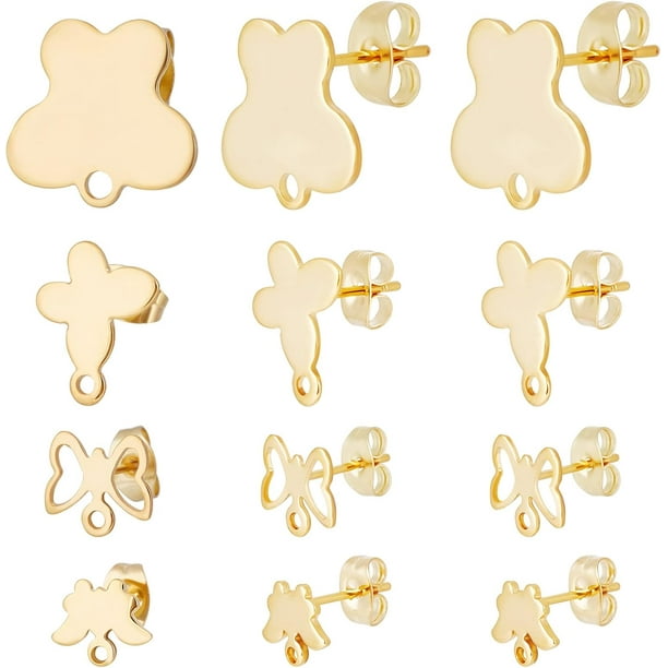 1 caja de 80 piezas de 4 estilos de pendientes de mariposa chapados en oro de 24 k con bucles y resorte.