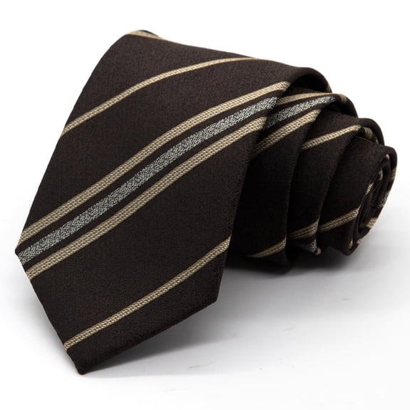 Yongchuantie Fashion Coffee Brown Stripe Pattern Men's Tie Formal Business 8CM Wide Tie Gift Box