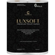 LUXSOFT Premium 3-Ply Luxury Toilet Paper 6-Pack - Septic, RV, and Boat Safe with Quick Dissolving Material (Single Pack (6 Rolls)) white