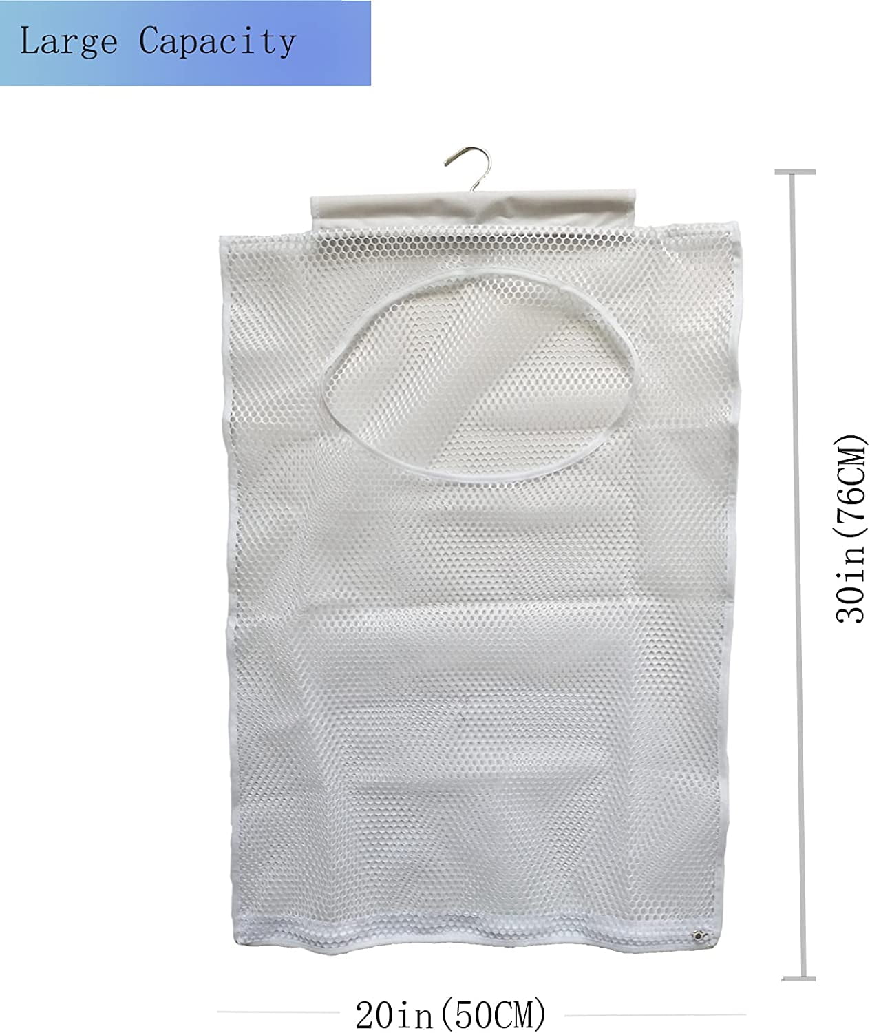 Hanging Mesh Laundry Hamper (30in*20in*2in) Large Dirty Clothes Bag, Can Be Used Behind The Door & Closet Caravan& Bathroom (White)