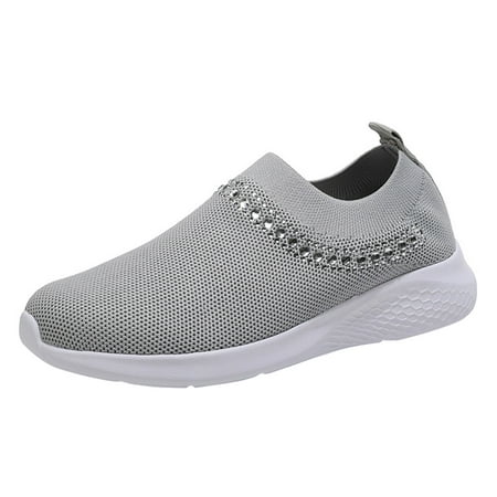 

SEMIMAY Women‘s Mesh Breathable Ladies Fashion Comfortable Solid Color Causal Slip On Loafers Shoes Grey