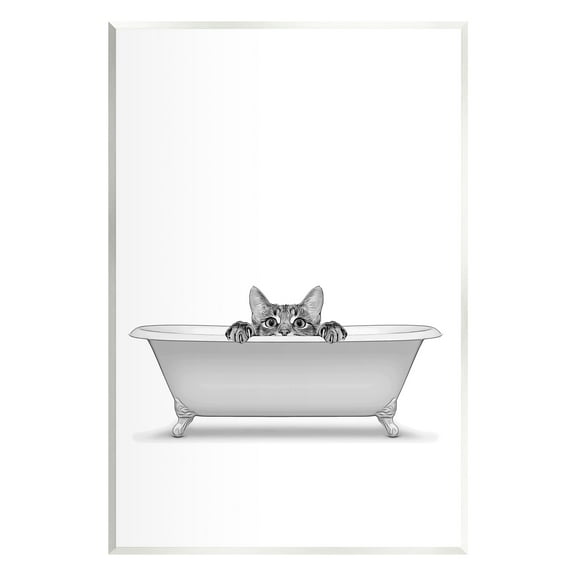 Stupell Industries Cat Peeking Bathroom Tub Animals & Insects Painting Unframed Art Print Wall Art
