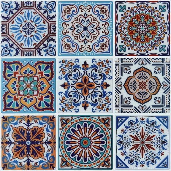 Peel And Stick Backsplash Tile Stickers, Colorful Talavera Mexican Tile, Stick On Wall Tiles (10 Sheets)