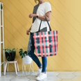 thumbnail image 4 of FORMRS Womens Canvas Tote Bag with Zipper Inner Pocket Shoulder Handbag, Red Teal Stripes, 4 of 7