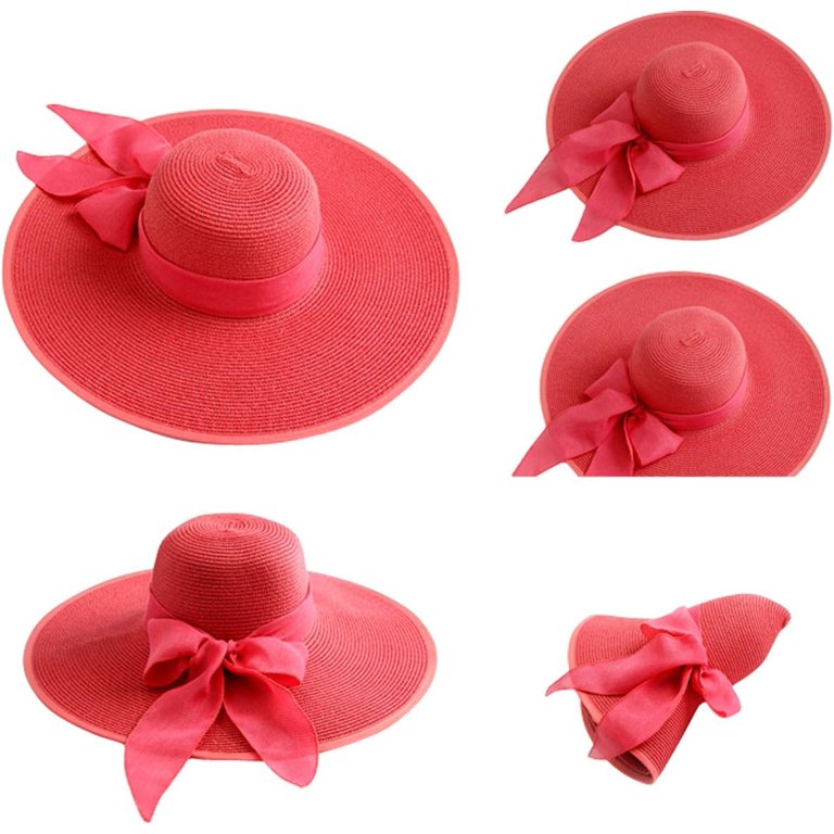 Womens Big Bowknot Straw Hat Floppy Foldable Roll up Beach Cap Sun Hat UPF 50+ Womens 5.5 Inches Big Bowknot Straw Hat Large Floppy  main image 3
