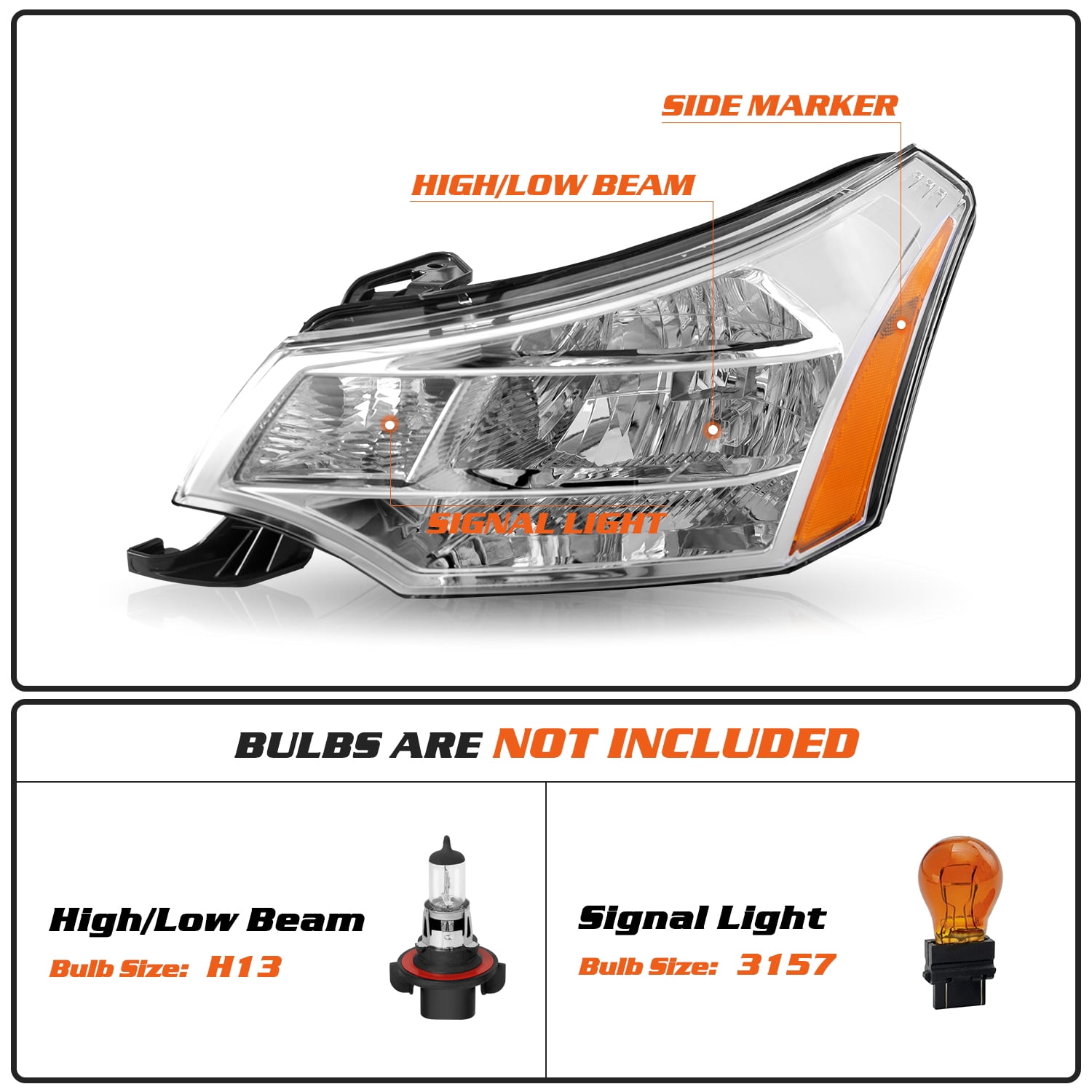Headlights Assembly For 2008-2011 Ford Focus S SE SES SEL Chrome Housing Pair