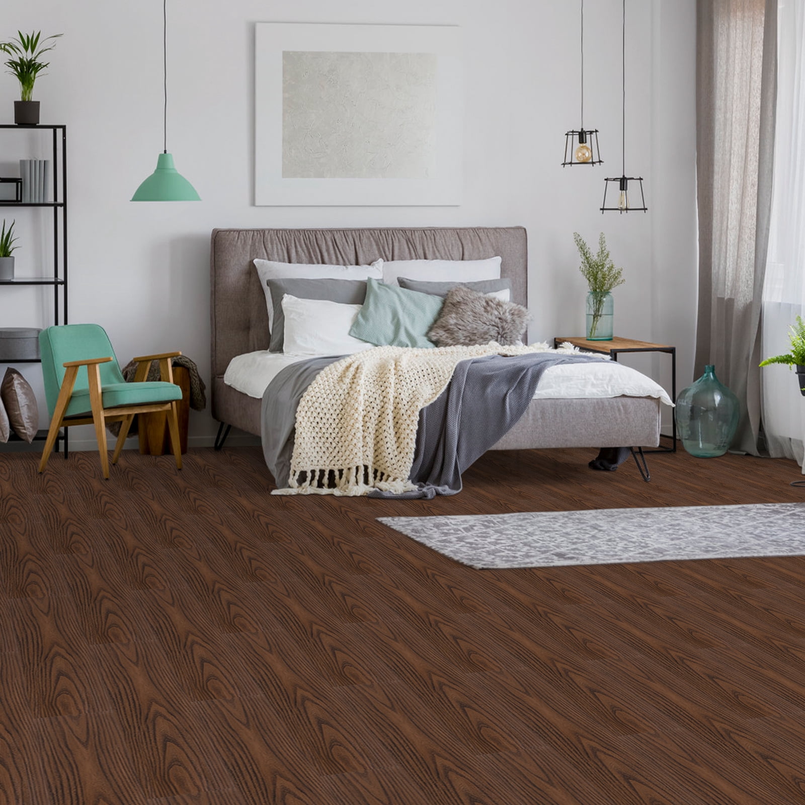 Abyssaly 35" x 6" 10 Pcs Peel and Stick Flooring Tile Natural Red Wood Grain Look Vinyl Plank Flooring Waterproof and Self Adhesive for Bathroom Kitchen Living Room Bedroom DIY