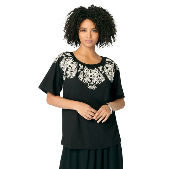 Roaman's Women's Plus Size Ruffle Printed Tunic