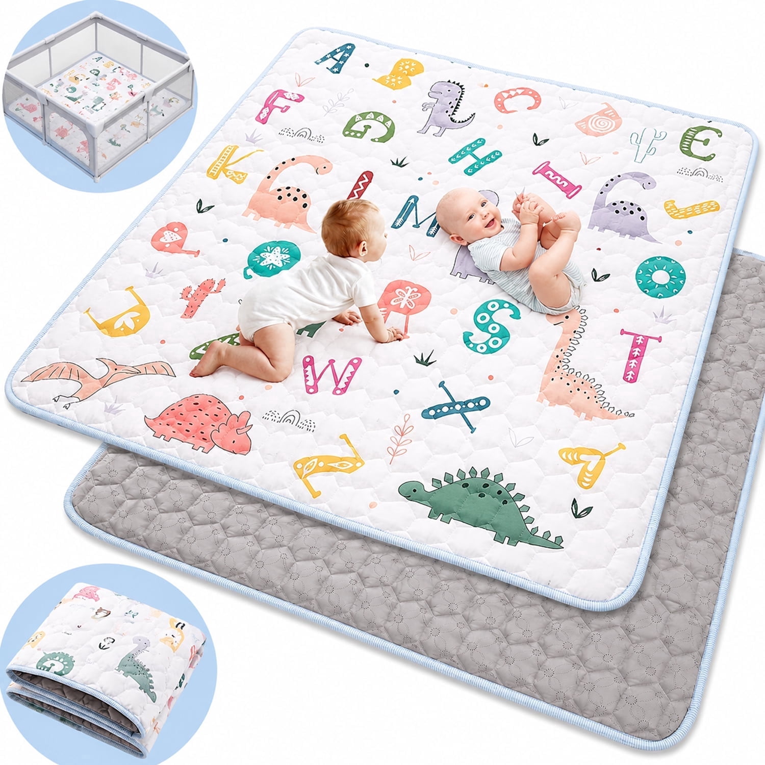 JoyStone Baby Play Mat, 50" X 50" Playpen Mat, Thick One-Piece Crawling Mat for Playpen, Odorless Soft Floor Mat, Anti-Slip Activity Playmats for Babies,Toddlers, Infants