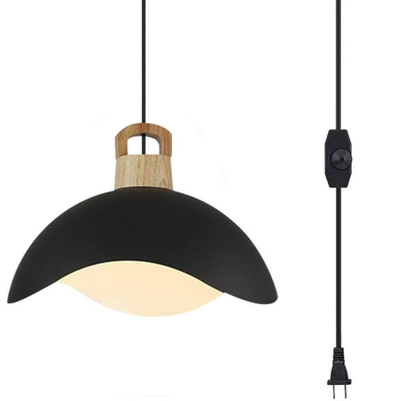 Kiven Plug in Pendant Light, Modern Hanging Light Fixture with Black Iron Shade, E26 Socket Dimmable Pendant Light for Bedroom Hallway Kitchen Island