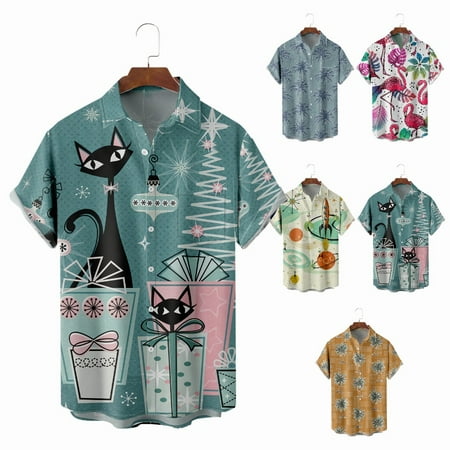 

Unisex Button Down Hawaiian Shirts Print Lightweight Clothing For Men Boys