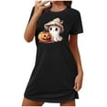 thumbnail image 2 of Tnhcen *omen's Halloween Themed Round Neck Short Sleeve Pajama Dress - Plus Size Sleepwear with Soft Polyester Spandex Blend Cozy Cartoon Print Nightgown for Women S-2XL Sizes, 2 of 3