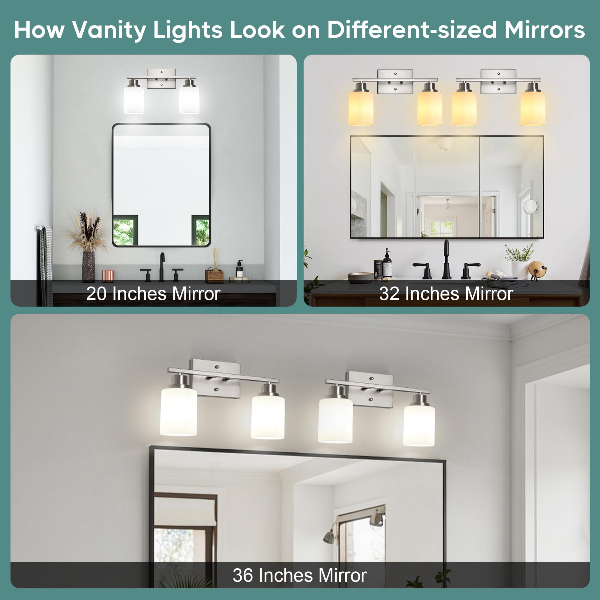 Bathroom Light Fixtures  2-light Vanity Over Mirror Brushed Nickel Wall Sconces With Milky White Frosted Glass Shades Lamp For Living Room Bedroom E26 Base(bulbs Not Included)