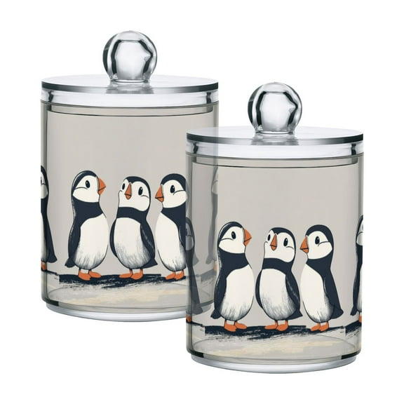 Yayeee 2 Pack Qtip Holder Bathroom Cotton Swab Canister with Lid Clear Dispenser Set, Cute Puffin