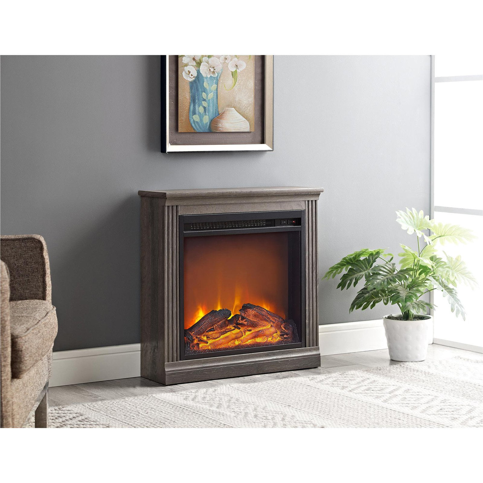 Details About Electric Fireplace Firebox Realistic Flame Glow W Led Lights 120v Heater Brown