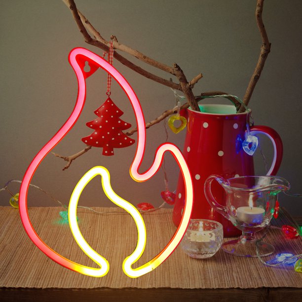 Lámpara Fire Flame Neon Sign Light LED Hanging Wall Night Lamp Decor (Rojo Blanco) Ndcxsfigh Nuevos Originales