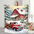 thumbnail image 3 of [] 1 Vintage Red Truck  Snow Scene Throw Blanket - Cozy, Lightweight Polyester Flannel, Ideal for Holiday Decor, Machine Washable, All-Season Comfort, 3 of 9