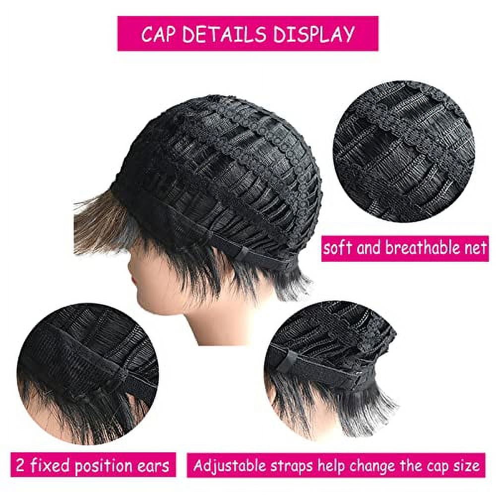 Short Pixie Cut Wig with Bangs for Women, Ombre Short Bob Hair Wig Synthetic Wigs for Women Pixie Cut Wig With Bangs