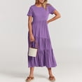 thumbnail image 4 of Jusqu'à 65 % de Réduction! Robes de Mode d'Été pour Femmes 2024 Grande Taille Décontractée Col Rond Manches Courtes Taille Haute Robe, 4 of 9