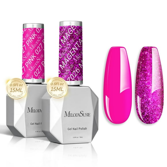 Set de esmaltes de uñas en gel MelodySusie Thick Hot Pink & Glitter