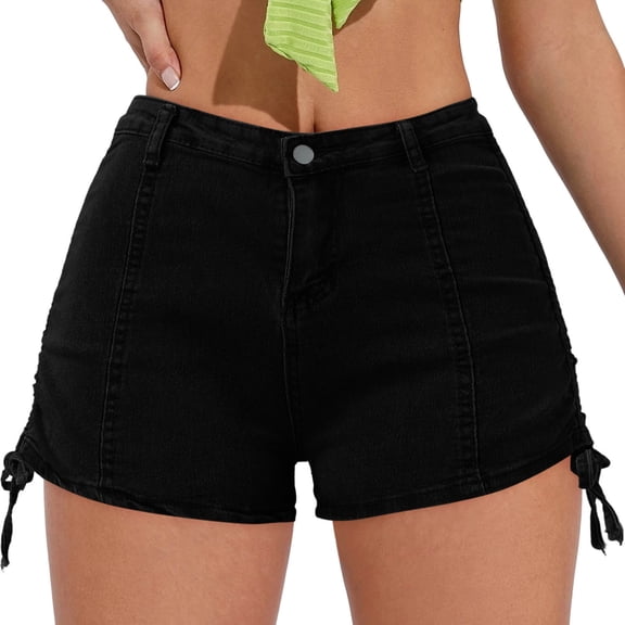 ZRBYWB Womens Shorts Women Summer Denim High Waist Drawstring Jeans Shorts With Pockets Relaxed Fit