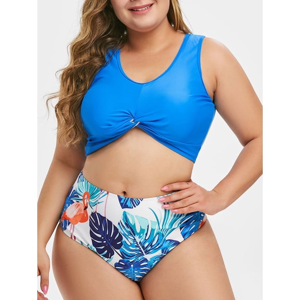 Hem torcer las hojas de Flamenco de impresión más el tamaño de traje de baño de Tankini Rosegal Camisetas tallas grandes