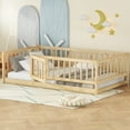 thumbnail image 3 of Montessori Floor Bed, Kids Bed Frame, Low Profile Toddler Bed with Removable Slats and Safety Door, Wood Bed Frame for Kids Boys Girls, Twin Oak, 3 of 11