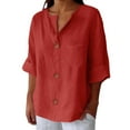 thumbnail image 2 of TODOZO Women's V-Neck Cotton Linen Shirt Top 3/4 Roll-Up Sleeve Summer Casual Loose Solid Blouses Tunic Tops with Button Linen Tops for Women Loose Fit Gauze Shirts Lightweight Three Quarter Blouses, 2 of 6