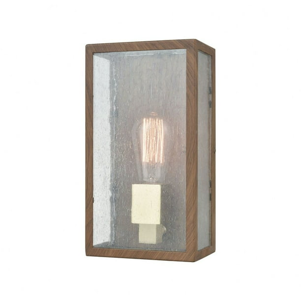 Flush Mount Rectangular One Light Outdoor Wall Sconce Exposed Bulb Porch Dark Wood Print Brushed Brass Finish With Seeded Glass Bailey Street Com - Flush Mount Wall Sconce Outdoor