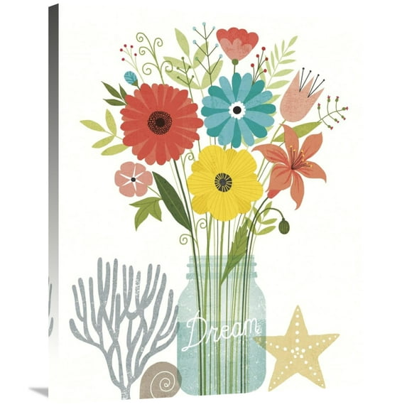 Global Gallery's 'Seaside Bouquet III Mason Jar' By Michael Mullan Stretched Canvas Wall Art