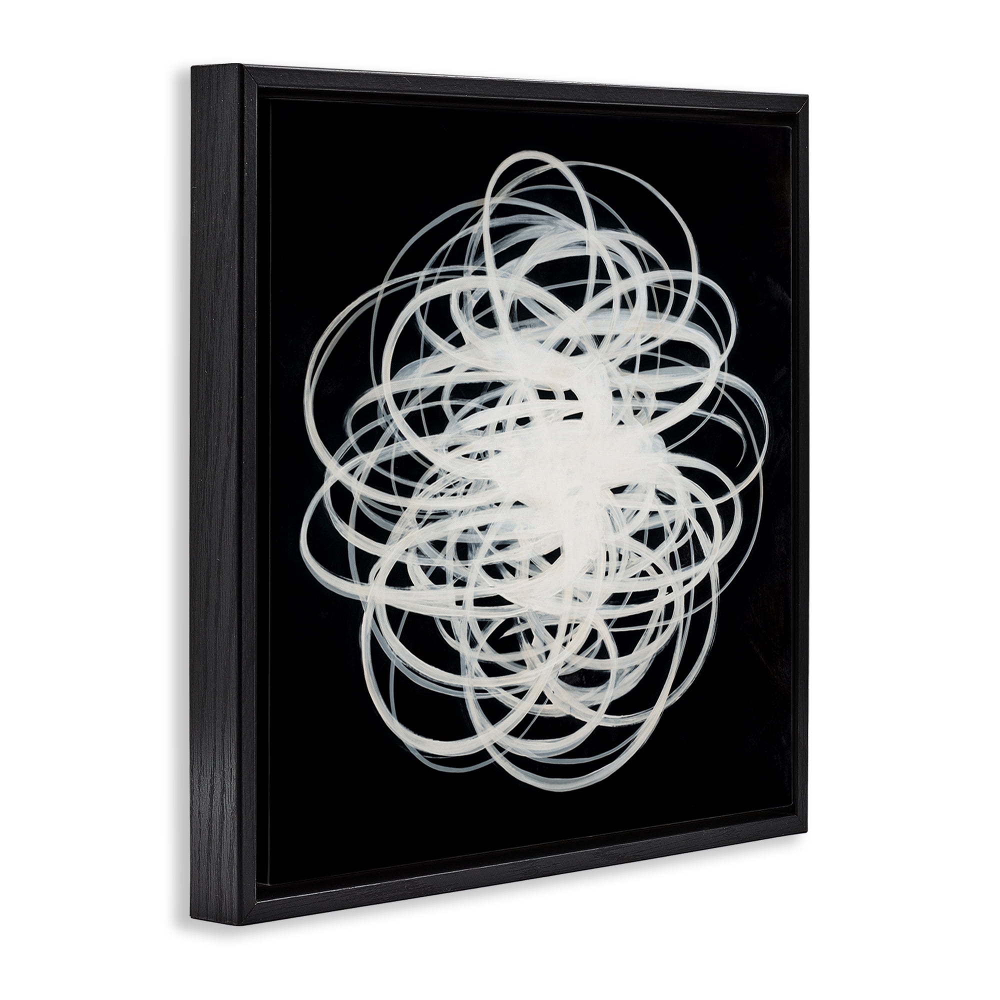 Stupell Industries Chaotic Scribble on Black Abstract Painting Black Floater Framed Canvas Art Print Wall Art, 25 x 25