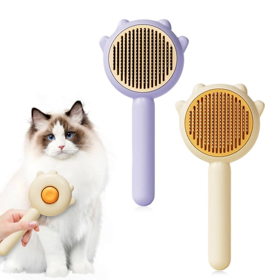 Rirool Self-Cleaning Pet Brush 2-Pack - Magic Grooming Comb for Cats/Dogs, Removes Loose Fur & Tangles, One-Touch Clean Button, Massage Bristles