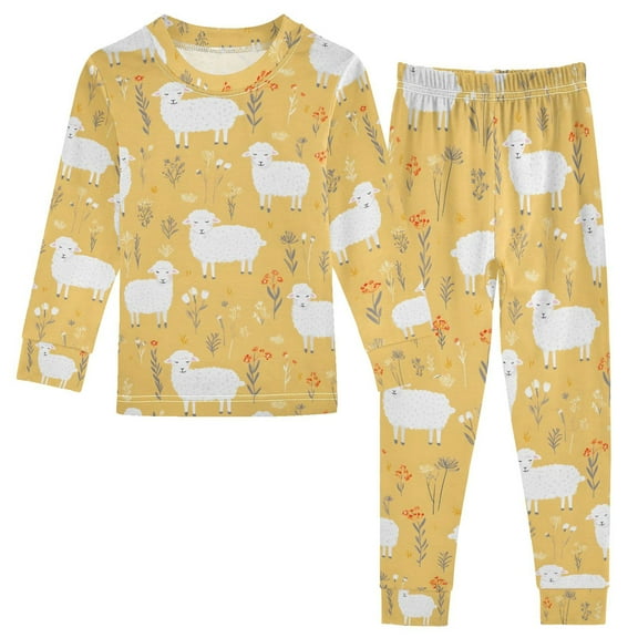 joogoo Cute Sheeps Flowers 2 Piece Long Sleeve Tee and Pants Cotton Pajama Set 5Y