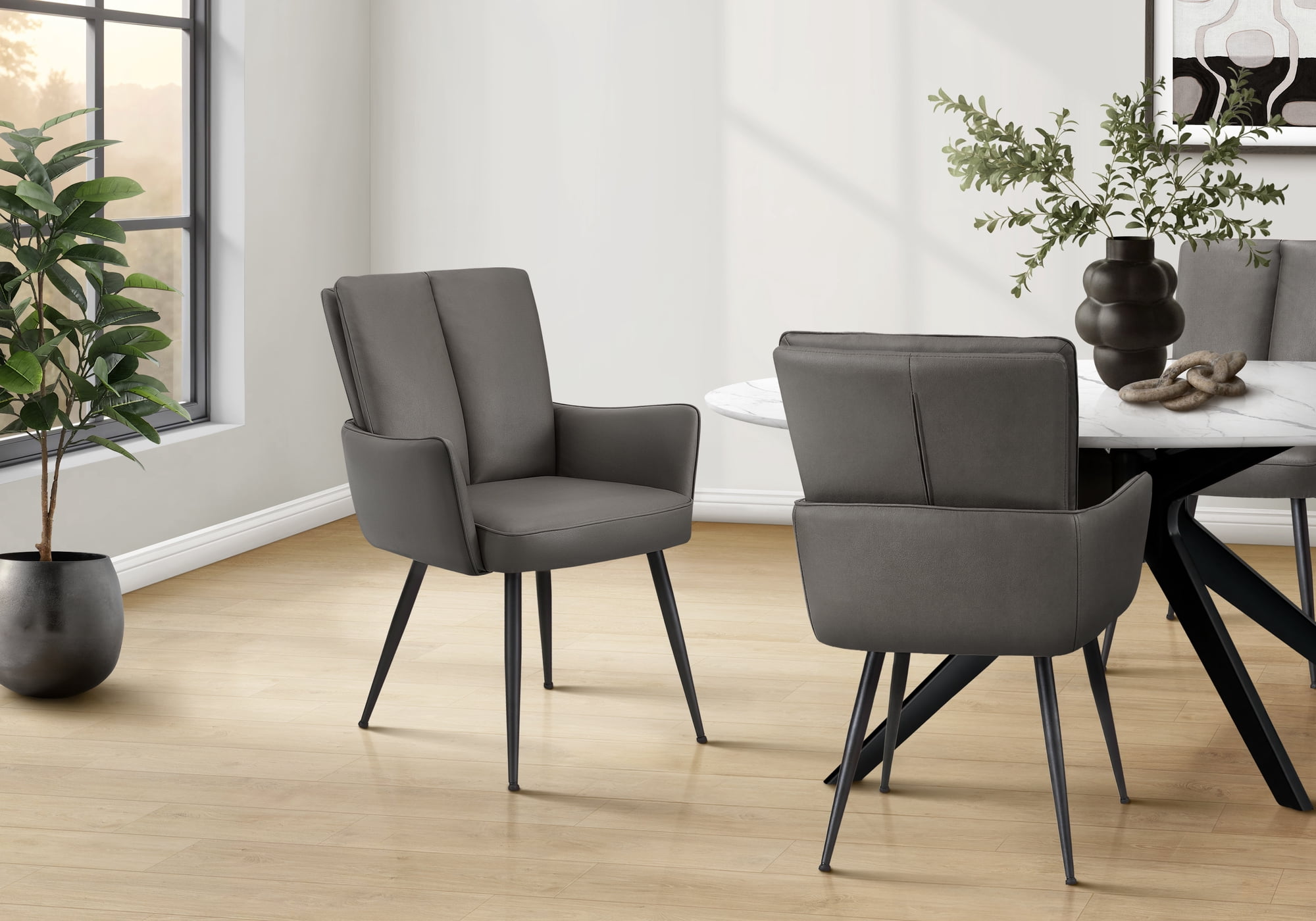 Monarch Specialties - I 1145 Dining Chair, 36" Height, Set Of 2, Side, Kitchen, Grey Leather Look