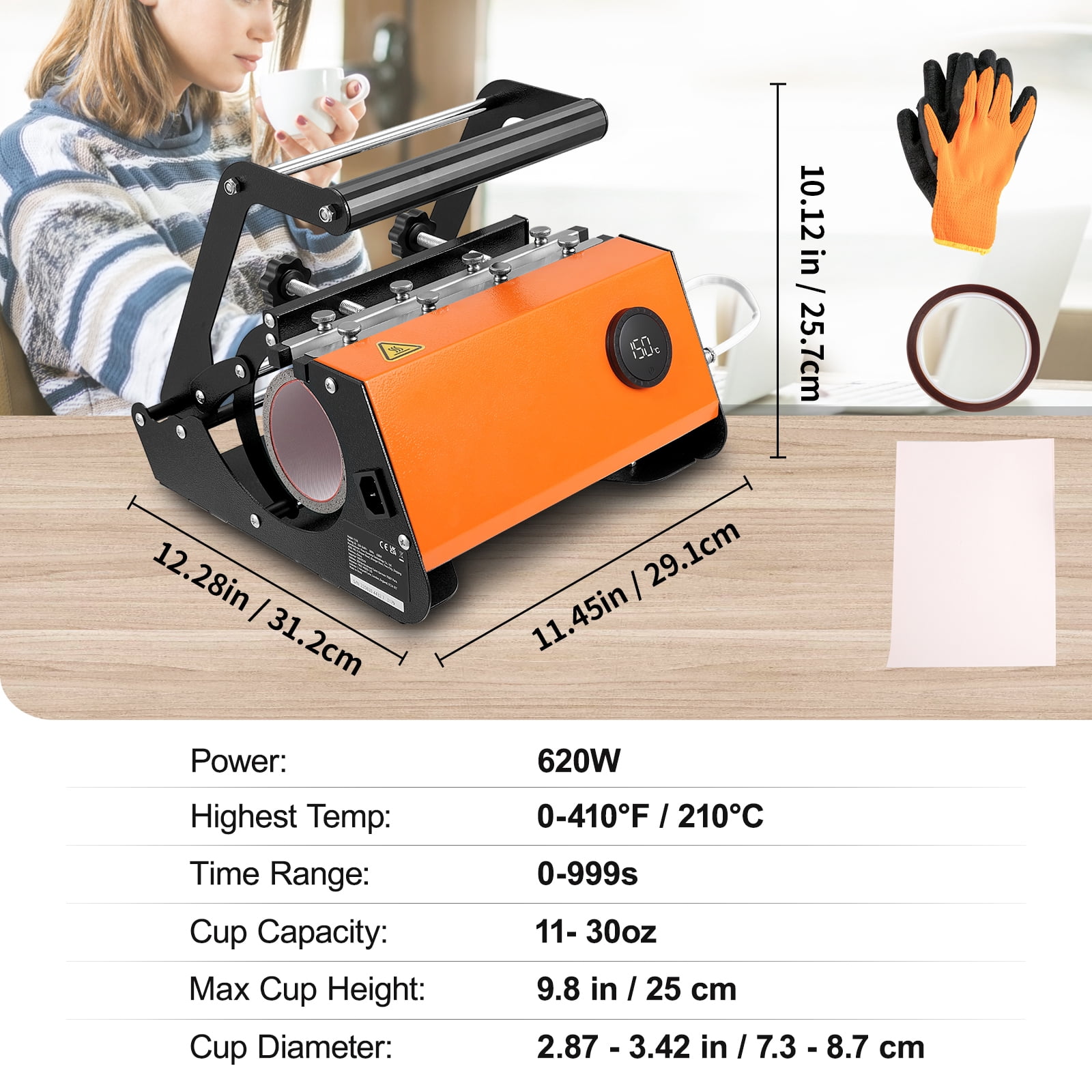 SKYSHALO Sublimation Transfer 11-15oz 16-25oz 30oz Straight Skinny Tumblers, Cup Heat Press with Heat-resist Gloves & Tape DIY Ceramic Mugs Cups Glasses Mug Heat Press 30oz Tumbler Heat Press Machine