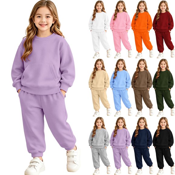 UACY Boys Girls Fleece Sweatsuit 2 Piece Set - Crewneck Sweatshirt & Jogger Sweatpants Outfit, Kids Tracksuit for School Casual Lounge Active Wear