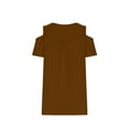 thumbnail image 5 of Olyvenn Fashion Plus Size Cold Shoulder Tunic for Women Summer Ruched Hide Belly Tunic Stylish Casual Crew Neck Flowy Beach Blouses Brown 16, 5 of 5