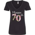 thumbnail image 3 of Inktastic Happy 70th Birthday with Roses Women's V-Neck T-Shirt, 3 of 5