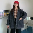 thumbnail image 3 of Women Denim Jacket Retro Single-breasted Loose Turn-down Collar Long Sleeves Solid Color Pockets Plus Size Lady Coat Commuting Shopping Jacket, 3 of 8