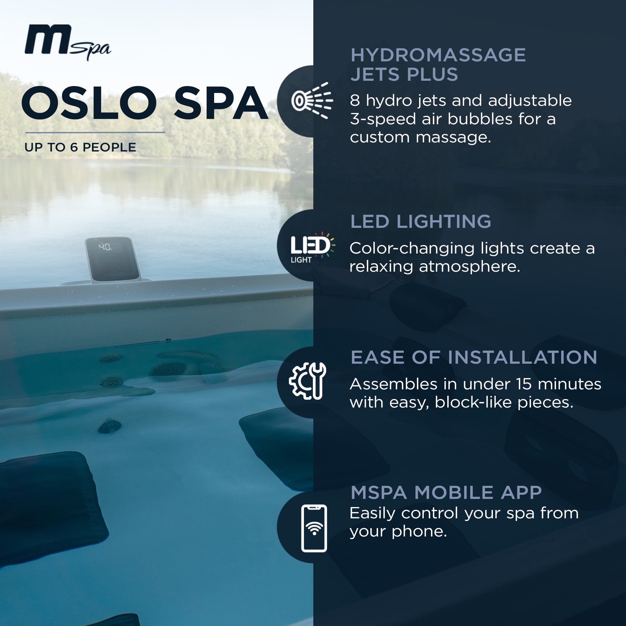MSpa Bubble Spa w/Hard Outer, Soft Interior, & Energy Efficient Cover, Oslo