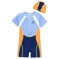 thumbnail image 3 of Alvivi Boys One Piece Swimwear Swimsuit with Swim Hat Kids Boyleg Front Zipper Surfing Bathing Suit Orange 7-8, 3 of 7