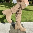 thumbnail image 6 of Xfvqtps Womens Slouchy Boho Boots with Tassel Winter Fashion Knee High Boots Low Block Heel Comfortable Stretch Suede Casual Boots Khaki, 6 of 9