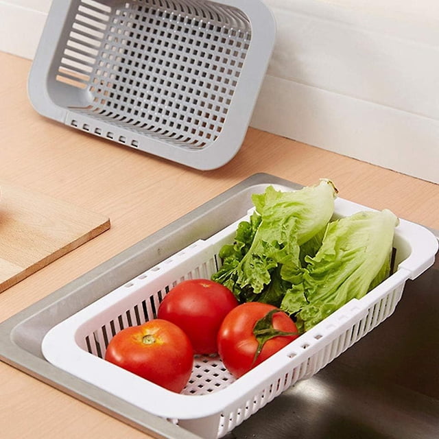 Escurridor de platos ajustable LIUYMXG cesta de Plástico para frutas y verduras Blanco 18,3 x 15 x 6,2 cm